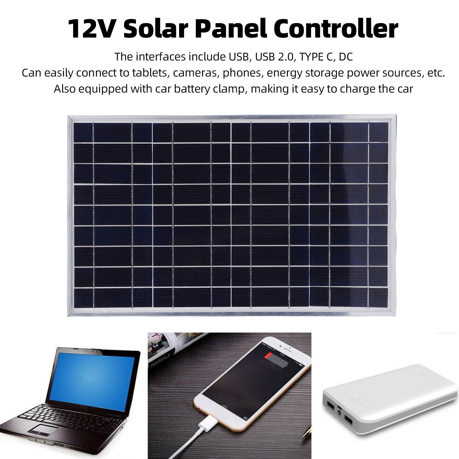 Fockety Kit Pannello Solare 100W 12V Monocristallino con Controller di Carica 10-50A