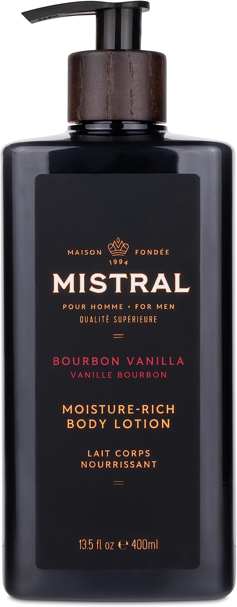 Mistral Bourbon Vanilla Body Lotion for Men | Moisture-Rich Body Cream | Fast-Absorbing Men’s Lotion with Shea Oil & Squalane | Natural & Paraben-Free | Masculine Scent – 13.5 fl oz
