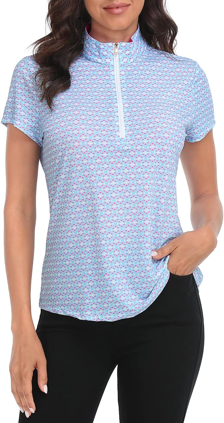 LRD Women's Golf Polo Shirt Short Sleeve Quarter Zip Mock Neck Tennis Shirt UPF 30 Sun Protection Quick Dry Performance Top - Image 4