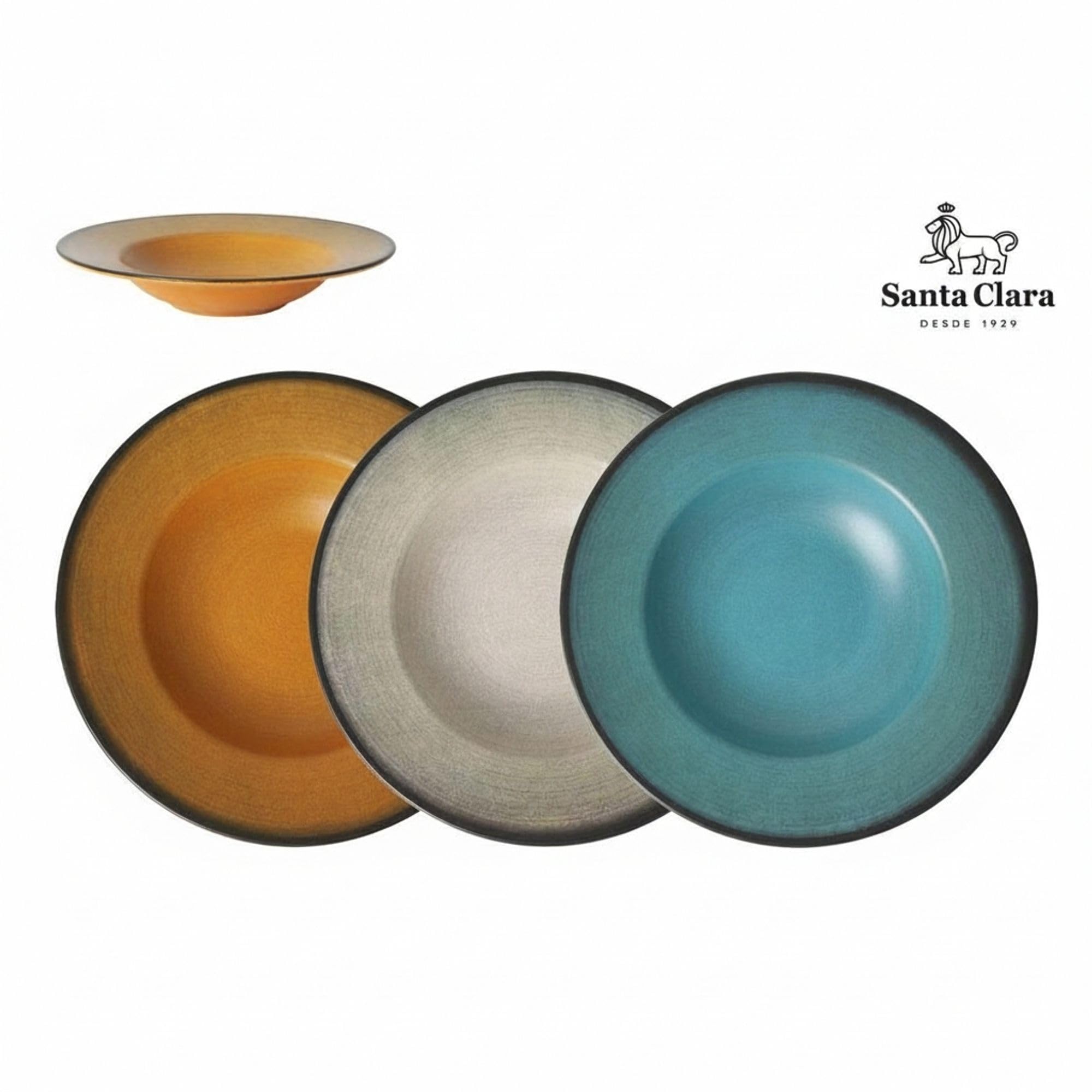 SANTA CLARA | Set de 6 Platos Hondos para Pasta 28 cm Cerámica Stoneware Piamonte, Vajilla para Hogar y Cocina, Ideal para Raciones Generosas, Apto Microondas y Lavavajillas, Resistente