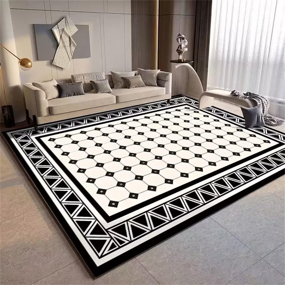 GX-YJXRoom Decorations For Teen GirlsOffice AccessoriesBlack and white geometric print design sofa carpet balcony carpet multi-sizeLiving Room Accessories For HomeCute Desk Decor200X300CM