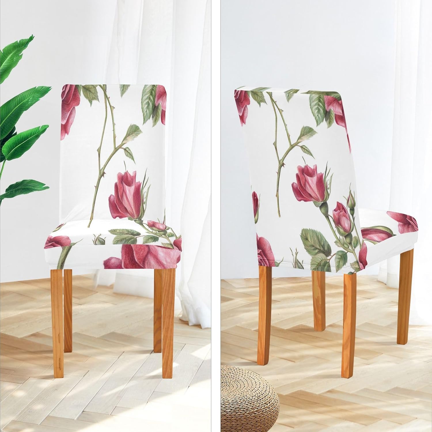 ALAZA Chair Covers for Dining Room, Rose Vintage Spring Floral -Tile Stretch Chair Cover Sets Chair Protector Removable Washable for Ktichen Restaurant Hotel