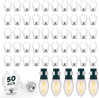 50 pcs Magnetic Christmas Light Clips, Magnet Christmas Light Clip for C9 C7 Sockets Holiday Lighting Sockets Hang Hooks Gutter Shingle Lights Clips for Outside Patio Roof Fence