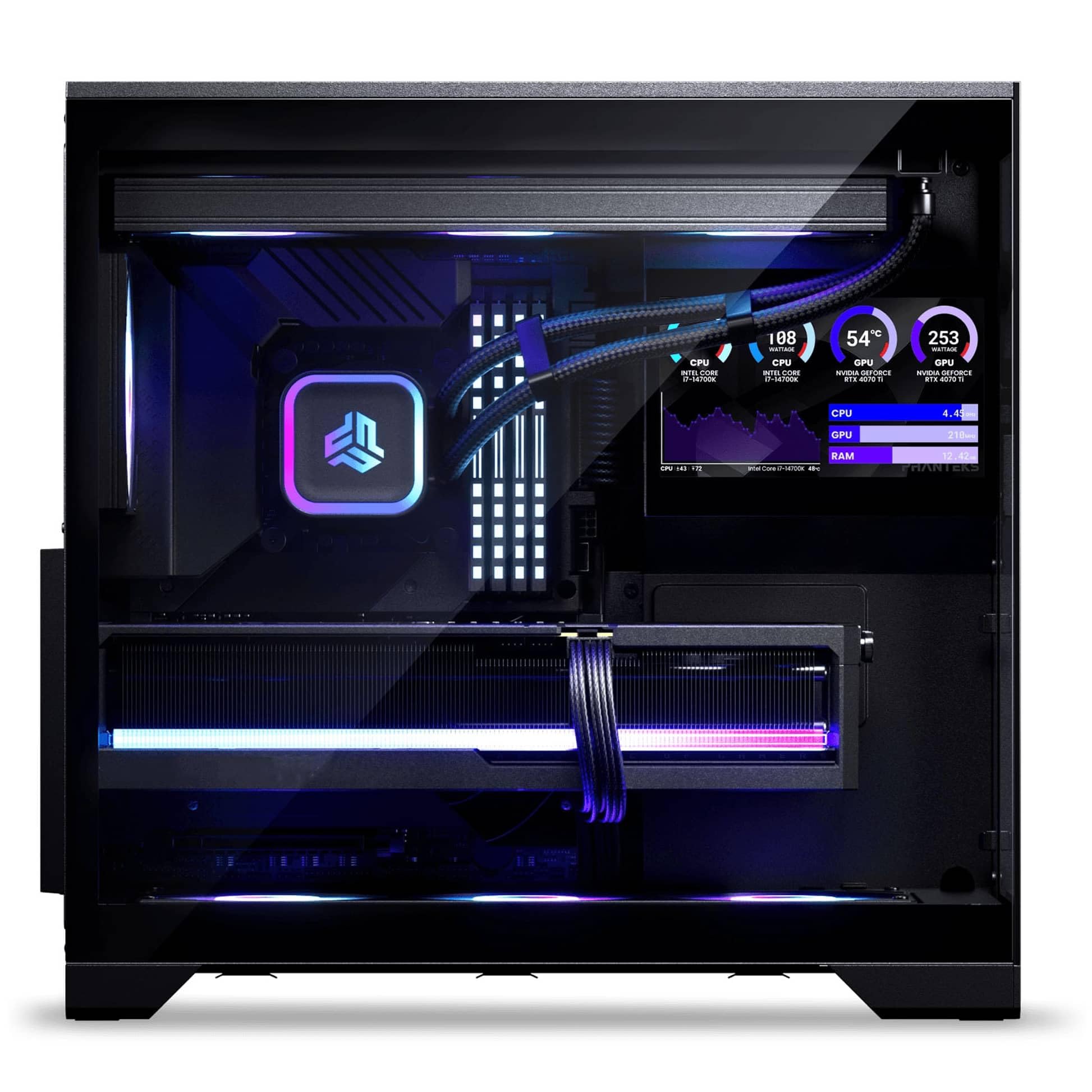 Phanteks XT V5 LCD PC-Gehäuse Midi-Tower ATX Tempered Glass | Schwarz, 7-Zoll-LCD, Showcase-Design, seitliche Luftzufuhr, 360-mm-Radiator-Support, RGB-Lüfter