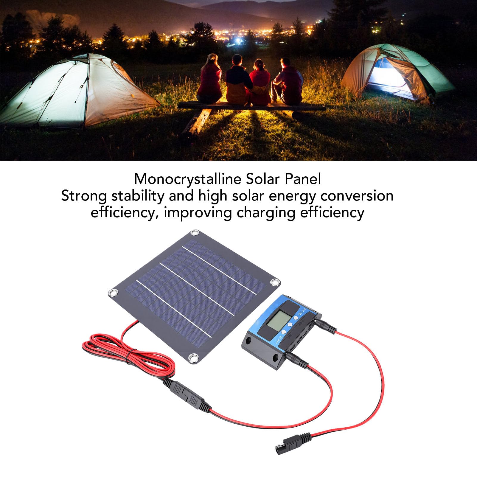 Kit Pannello Solare 20W, Monocristallino con Controllore di | Caricabatterie solare portatile con design impermeabile per campeggio marino in barca per , mantenitore di batteria solare