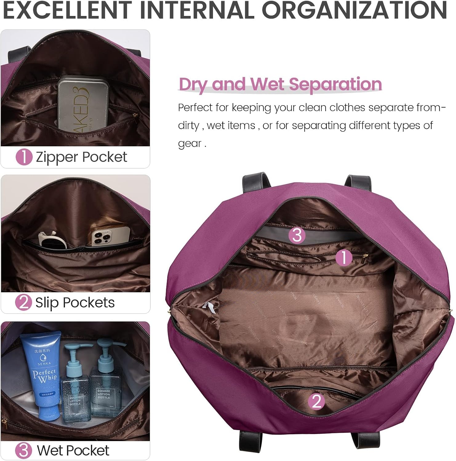 LOVEVOOK Weekender Bag for Women, Large Duffle Bag for Travel with 2 Packing Cubes, Carry on Overnight Bag with Shoe Compartment, Mom Hospital Bags for Labor and Delivery thumbnail