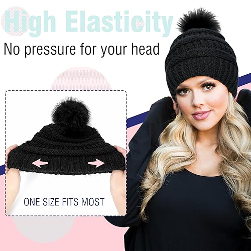 Miniatura 2 de Lansigreen Gorro con peluca, gorro con cabello, extensiones largas onduladas, gorro de punto con pompones, 20 pulgadas, sintético, extraíble, para