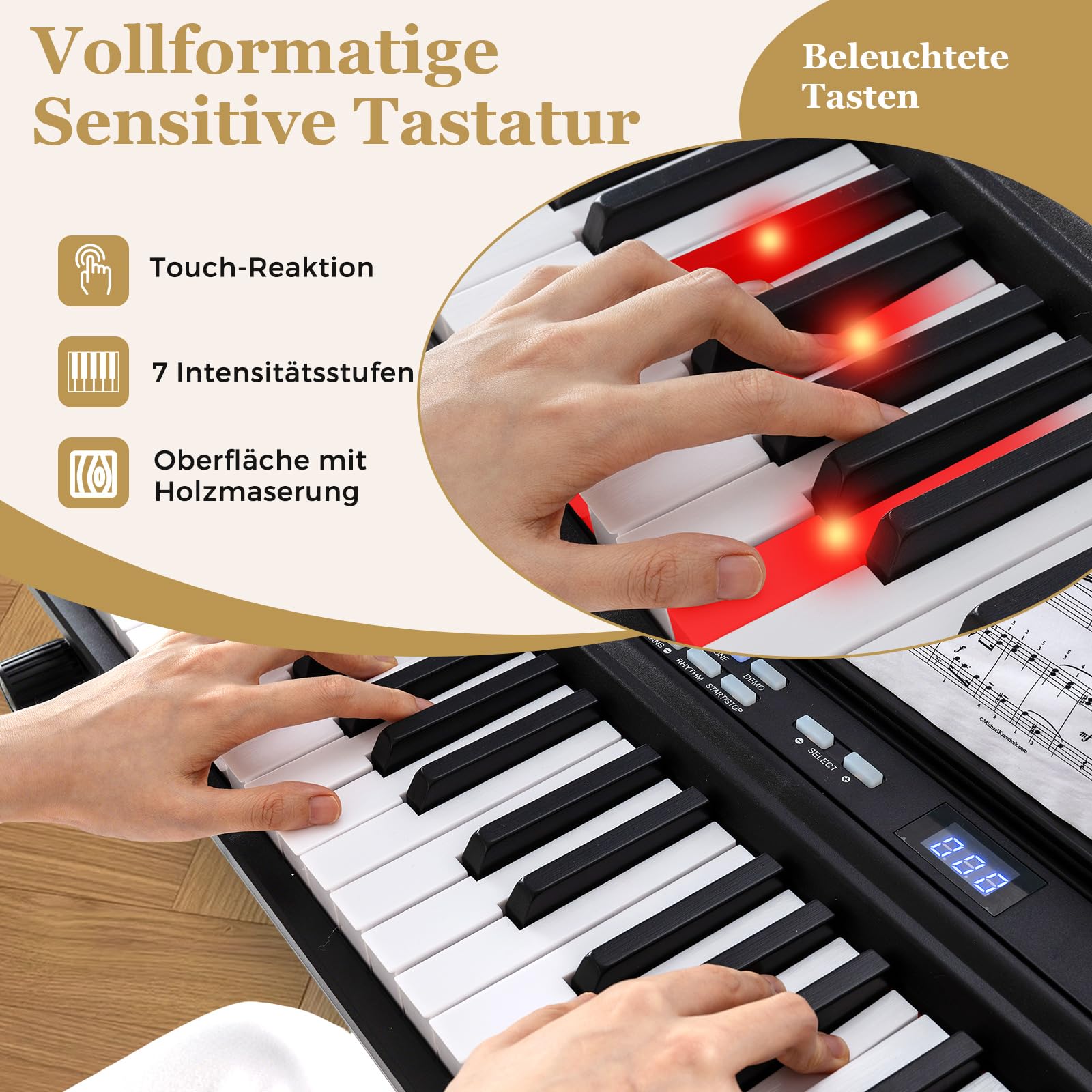 COSYWAY Keyboard Piano 88 Tasten mit Ständer & Hocker, Digitalpiano mit Kopfhörer, & Tragetasche & Sustain-Pedal, E Piano mit 128 Rhythmen, 128 Tönen & 80 Demos, für Anfänger (Schwarz)