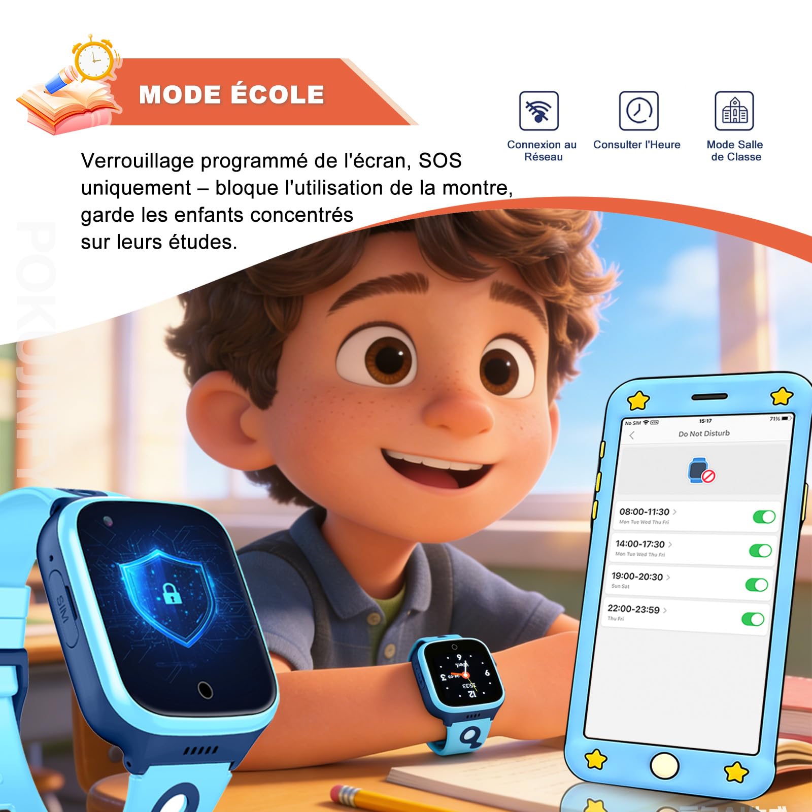 4G Montre Connectée Enfant pour Garçon Fille - Traceur GPS Tracker | Appel Vidéo Téléphone Chat Vocal SOS Mode Classe Calculatrice Reveil Jeu Podometre - Numérique Étanche Montre Enfant Cadeau
