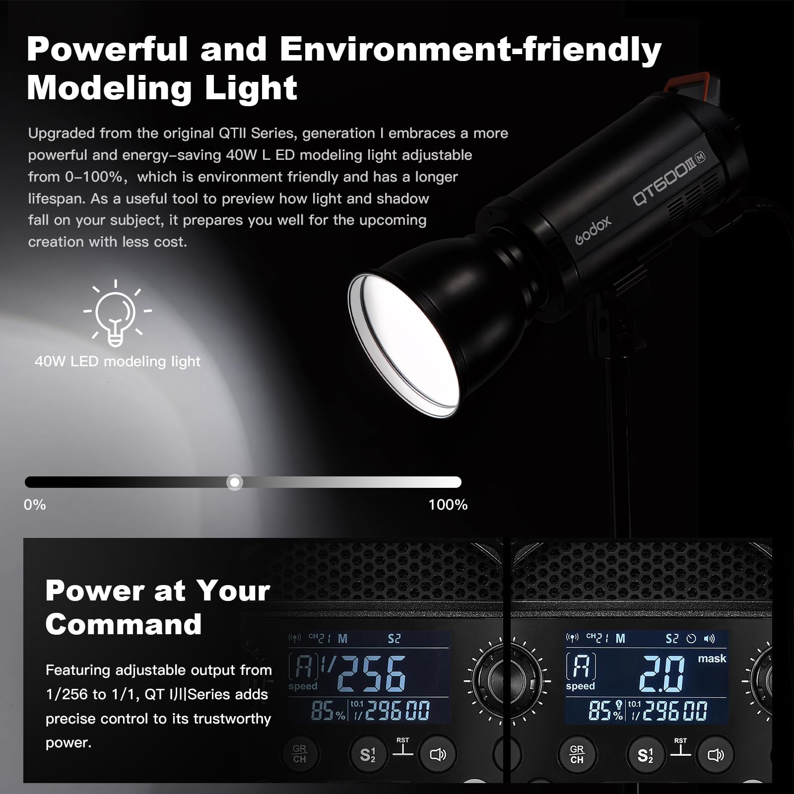 Godox QT600IIIM Professionale Flash 600W Flash de Estudio de Alta Velocidad Kit 5600 ± 200 K Sistema X inalámbrico 2.4G 0.01-0.9s Tiempo de Reciclaje para rodajes en Estudio