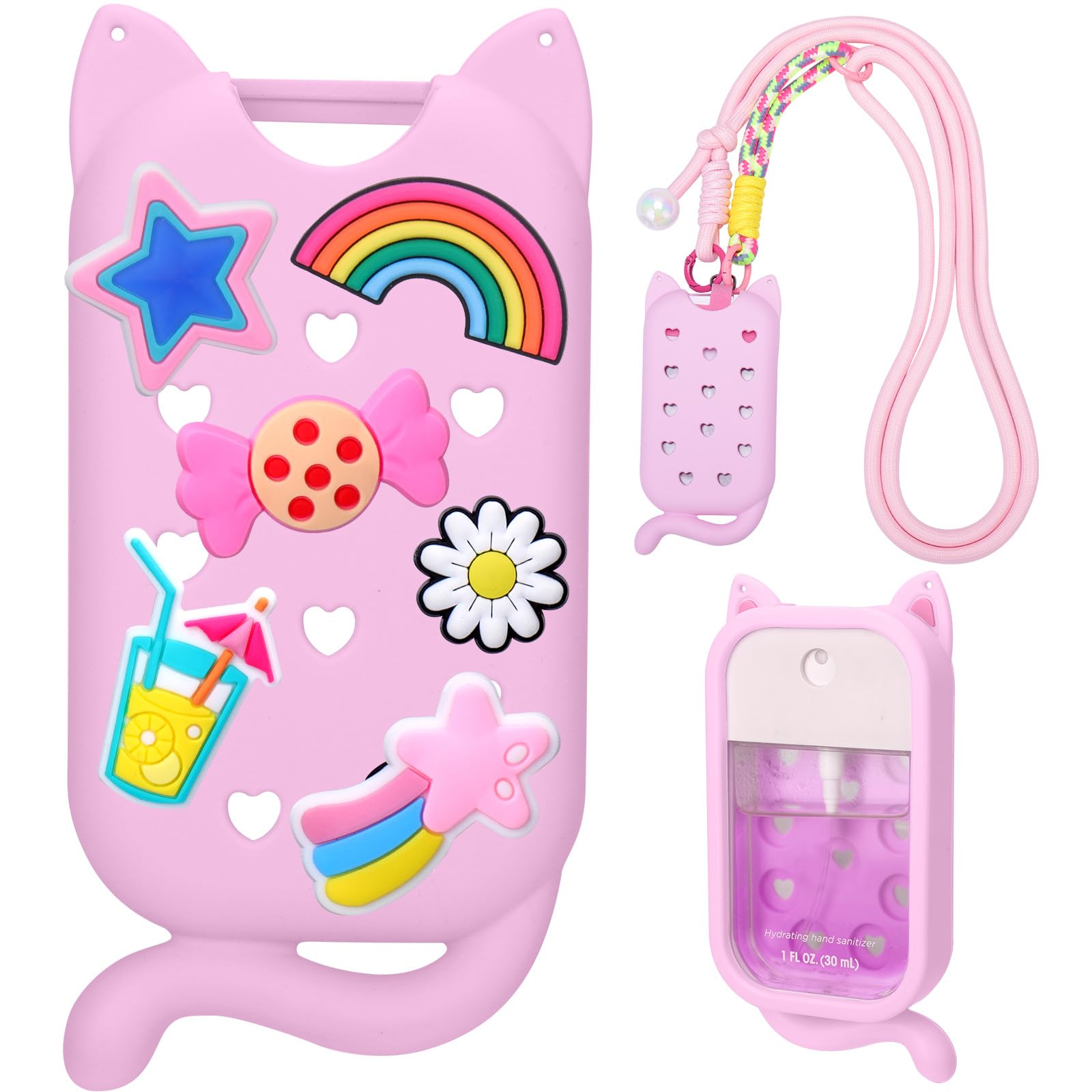 Juome Silicone Case for Touchland Hand Sanitizer Spray, Pink+Lanyard, 1 Count (Pack of 1)