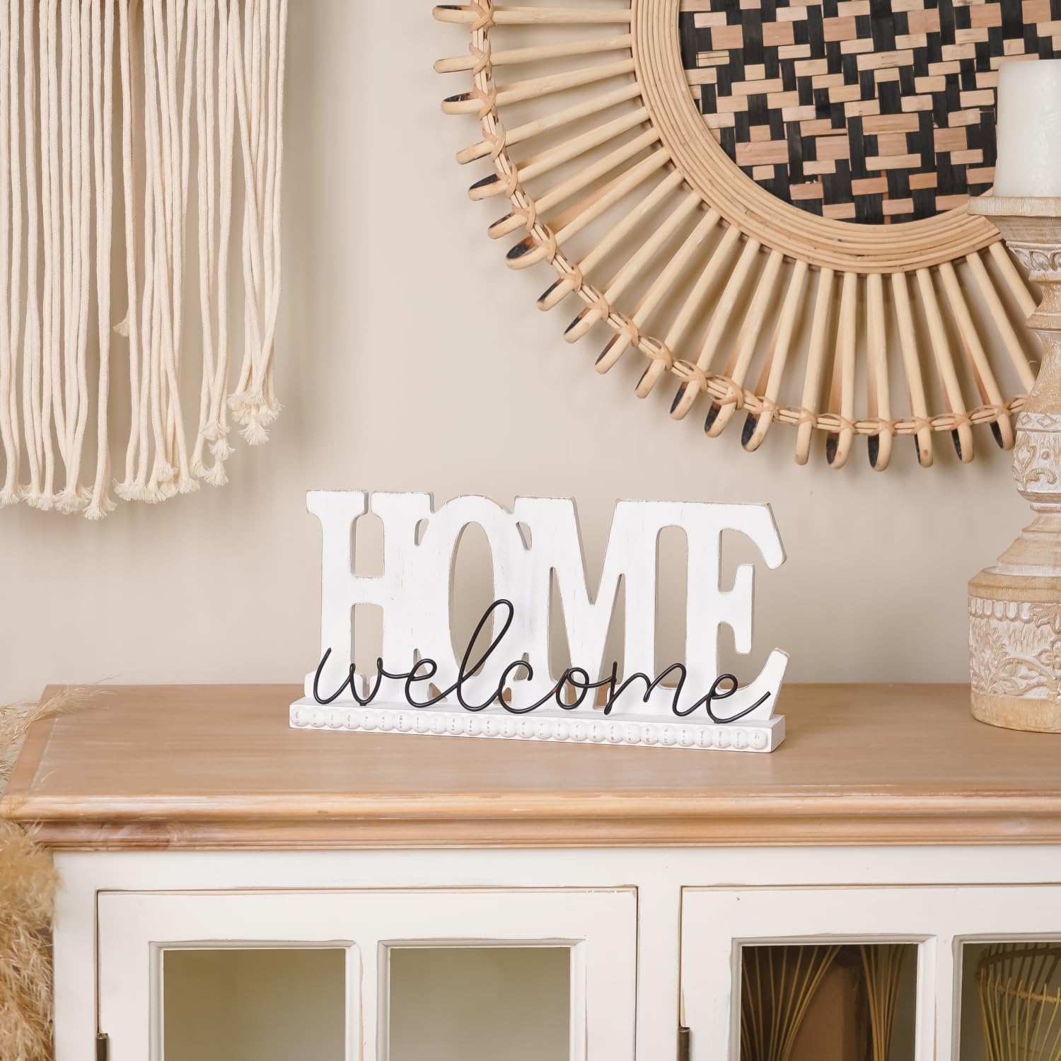 NIKKY HOME Wood Home Signs, Rustic Home Letter Signs Free Standing, Decorative Tabletop Word Signs, Farmhouse Welcome Signs for Entryway Decor Living Room Shelf