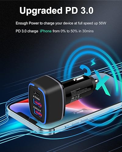 Miniatura 10 de Cargador de coche USB C de 78 W adaptador de encendedor de cigarrillos de carga súper rápida cargador automático de 3 puertos para Samsung Galaxy