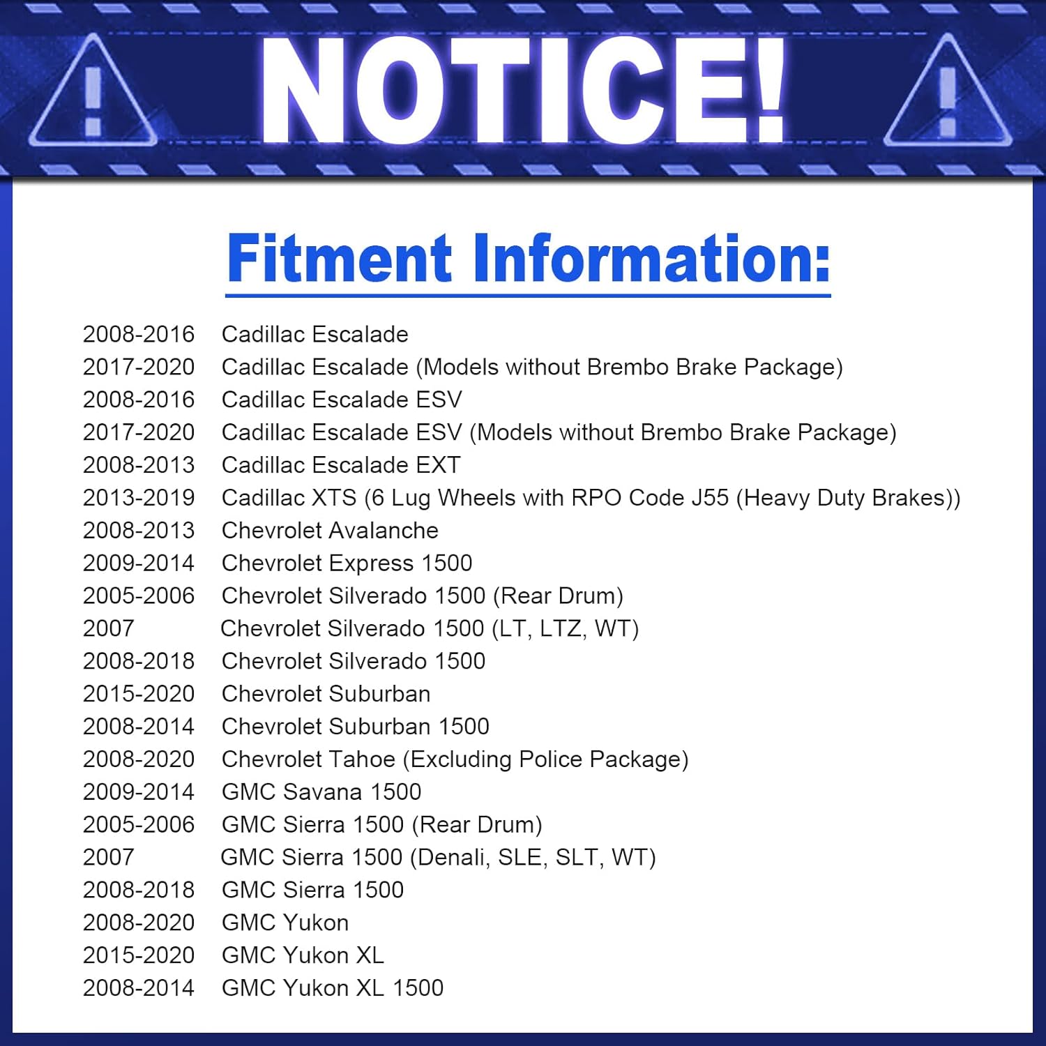 D1363 Front Ceramic Brake Pads for 2005-2018 Chevrolet Silverado 1500, 2008-2020 Tahoe Suburban 1500, Avalanche Express 1500, 2005-2014 GMC Sierra 1500,Yukon,Savana 1500,Cadillac Escalade,XTS