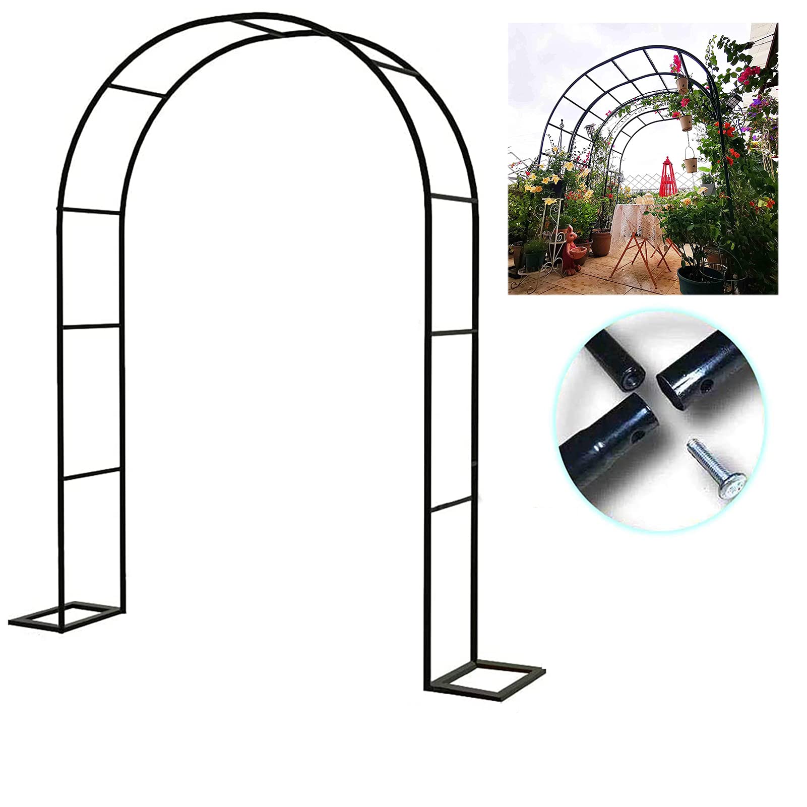 Metalowy łuk ogrodowy, dekoracja ślubna, altana, pergola, krata, do roślin pnących, wolnostojąca, zewnętrzna, odporna na warunki atmosferyczne, średnica 19 mm, czarna, 240 x 22 cm