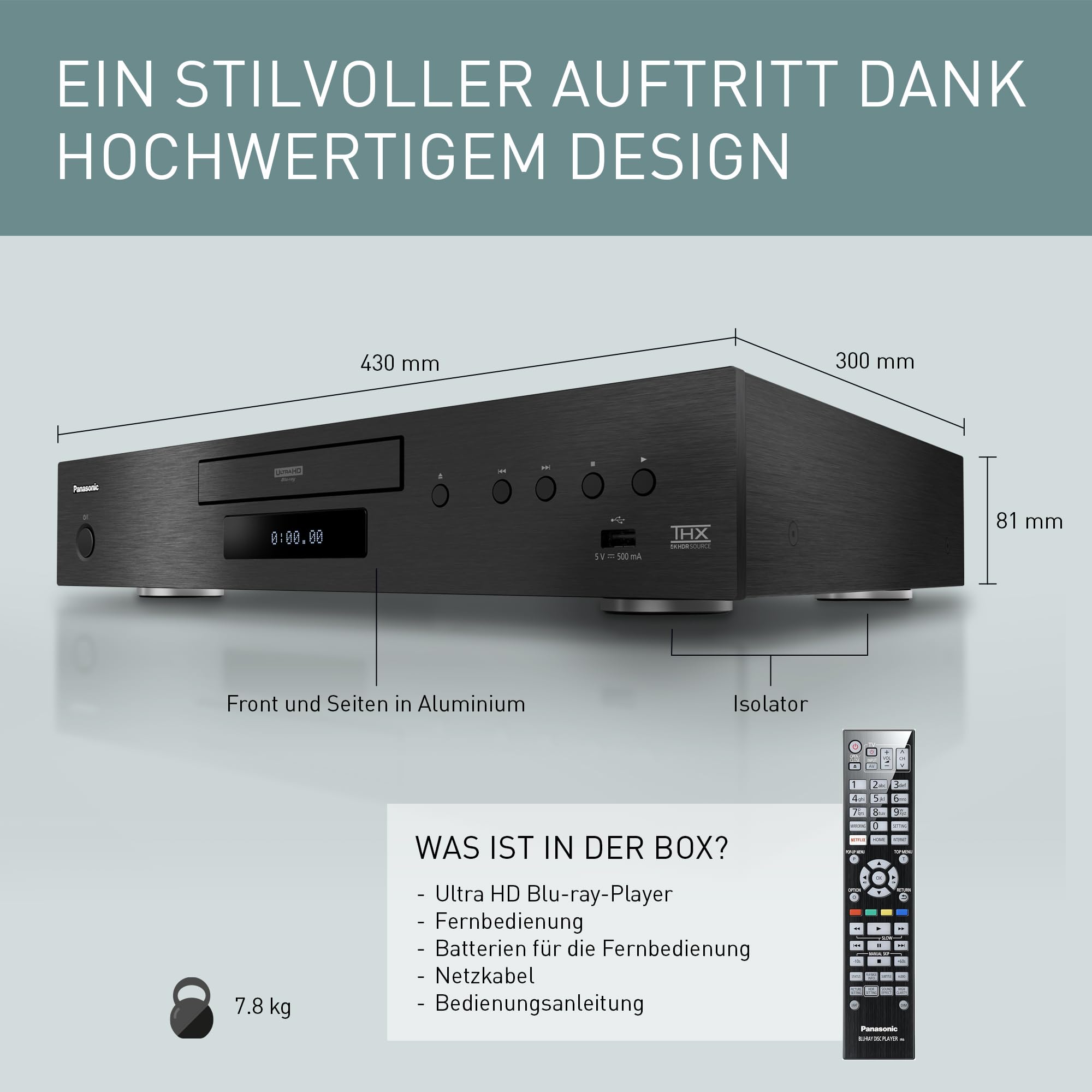 Panasonic DP-UB9004 UHD Blu-ray Player (HDR10+, 4K Blu-ray Disc, 4K VoD, Dolby Vision, 2X HDMI, 2X USB) schwarz