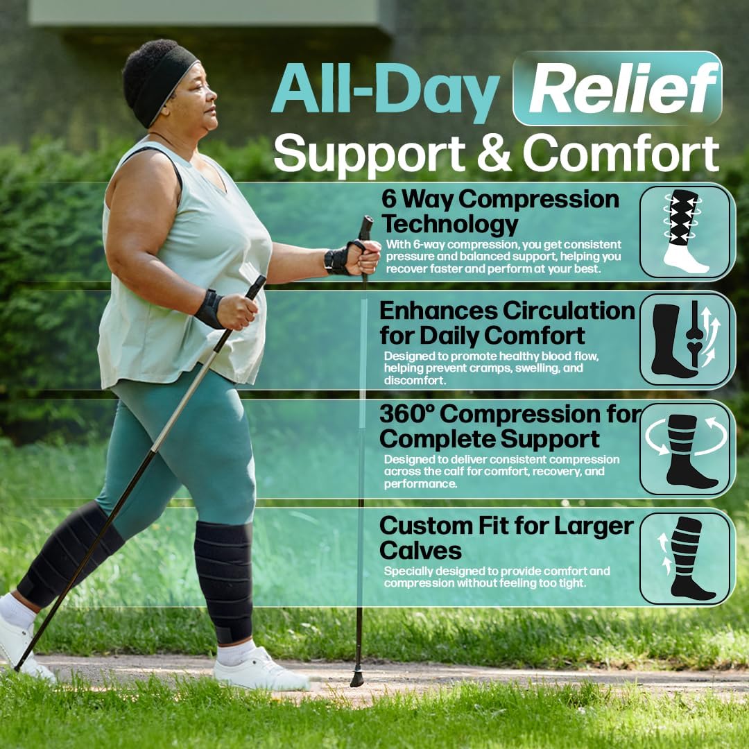 Beltwell® Lymphedema Compression Calf Wrap – Adjustable Calf Brace Sleeve for Men & Women, Swelling, Edema, Varicose Veins & Circulation Support – Pain Relief - Image 2