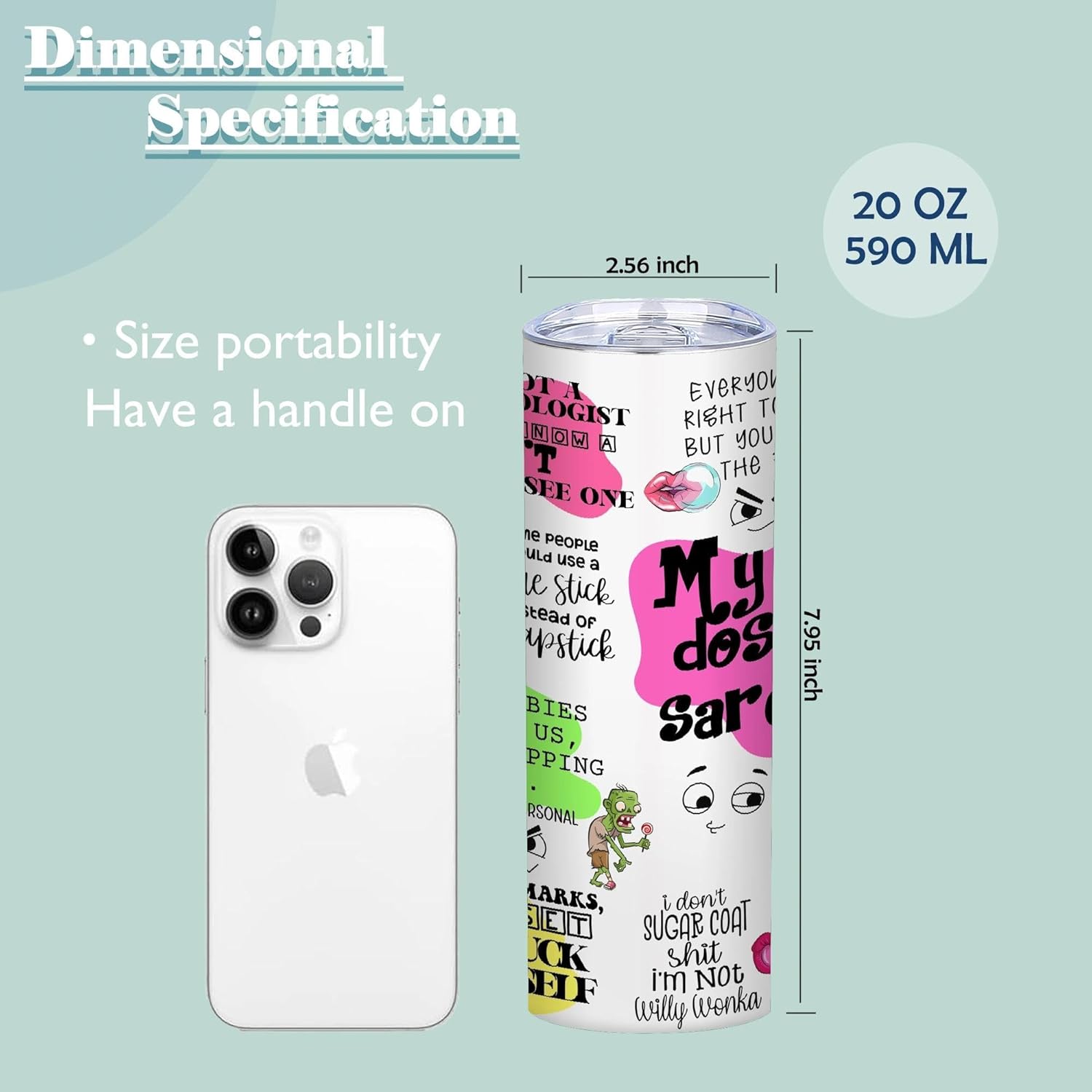 My Daily Dose of Sarcasm,20 Oz Insulated Stainless Steel Skinny Tumblers,Funny Travel Coffee Mug,Birthday Party Gift for Women Mom Friends Coworker,Colleague,Sarcastic Gifts for Nurse Doctor,1 Pcs - Image 4