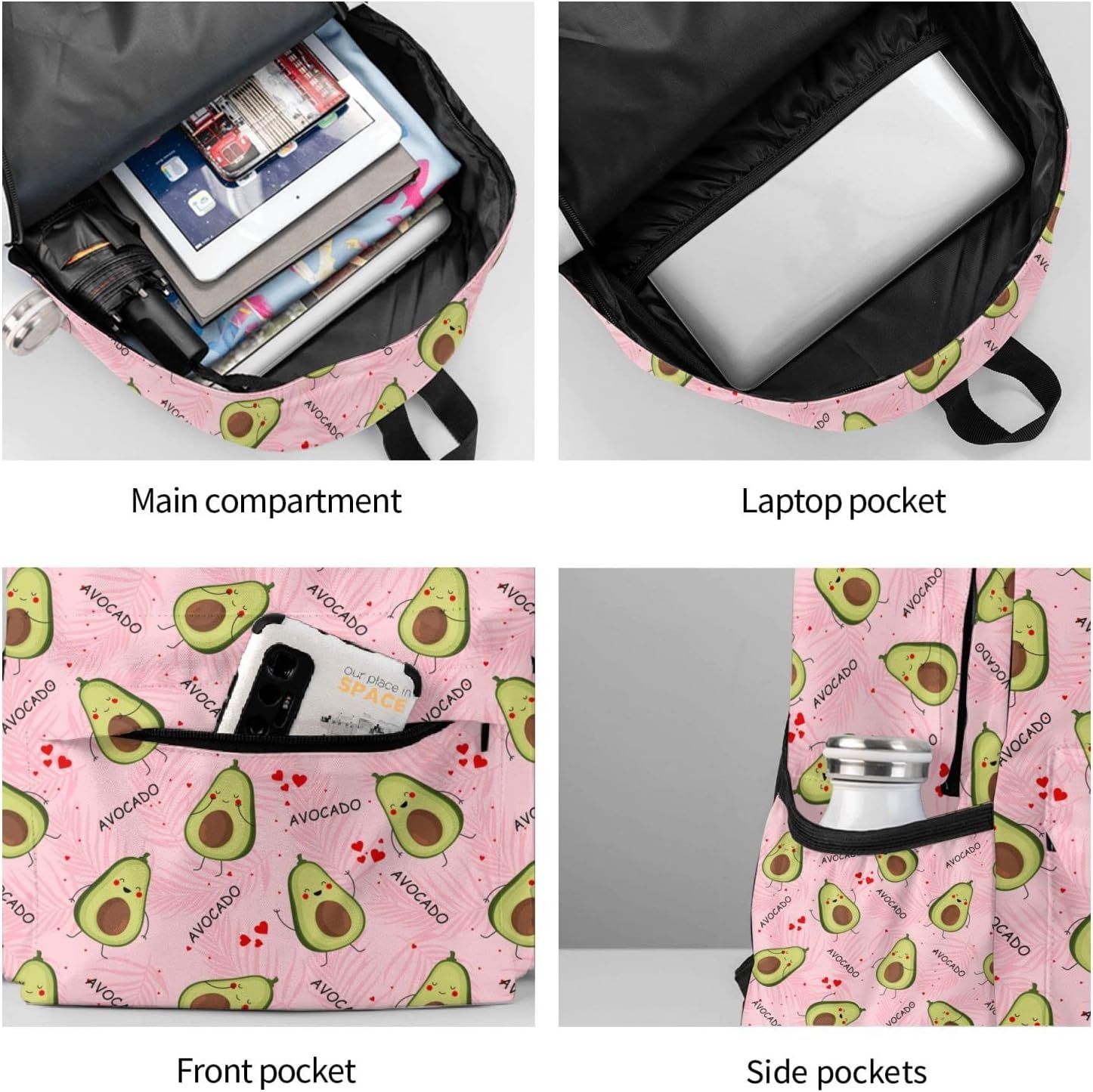 17 inch Backpack Cute Avocado Pink Palm Leaves Laptop Backpack School Bookbag Shoulder Bag Casual Daypack