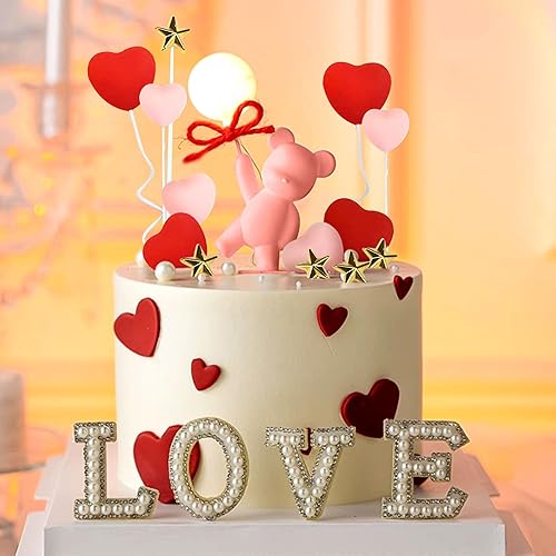 Miniatura 3 de LaVenty 16 piezas de oso de peluche para el día de la madre, decoración de pastel de corazón de amor, decoración de pastel de rosa, regalo para el