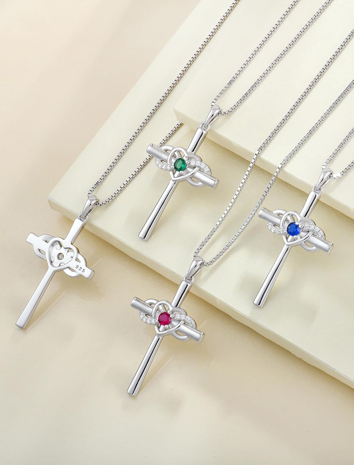 YL Women's Cross Necklace Sterling Silver Infinity Heart Crucifix Pendant Birthstone Criss Jewelry - Image 5