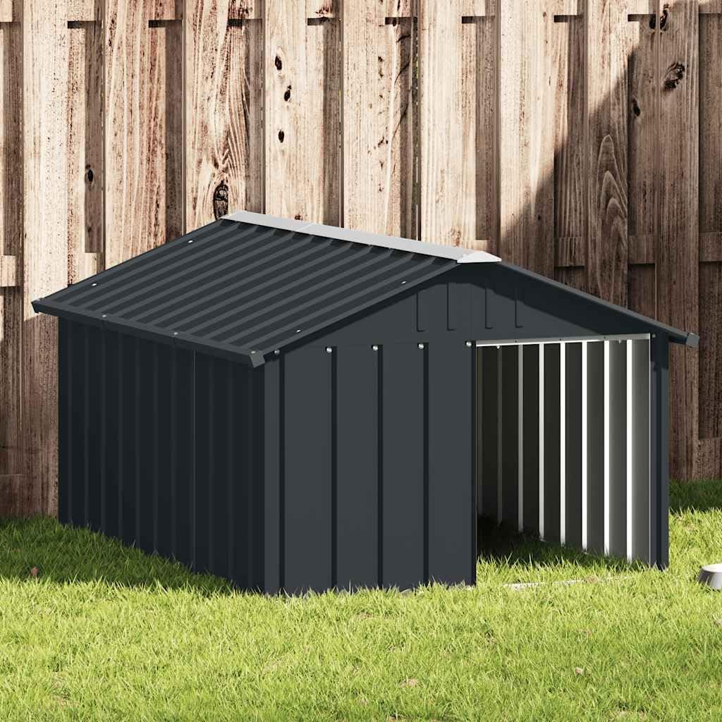 vidaXL Dog House, Outdoor Pet Kennel with Weather Proof Roof, Durable Outdoor Puppy Shelter Kennel for Pet, Anthracite Galvanized Steel
