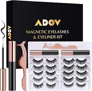 ADOV 10 Pairs Magnetic Eyelashes and 2 Tubes of Magnetic Eyeliner Kit, 3D Natural Look Waterproof Reusable False Lashes with Applicator, No Glue Needed Easy to Wear Long Lasting False Eyelashes Set