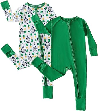 Chichoo Rayon from Bamboo Baby Pajamas Boy 2pack Baseball Football Infant 2 Way Zipper Pjs Romper Newborn Footless Sleeper