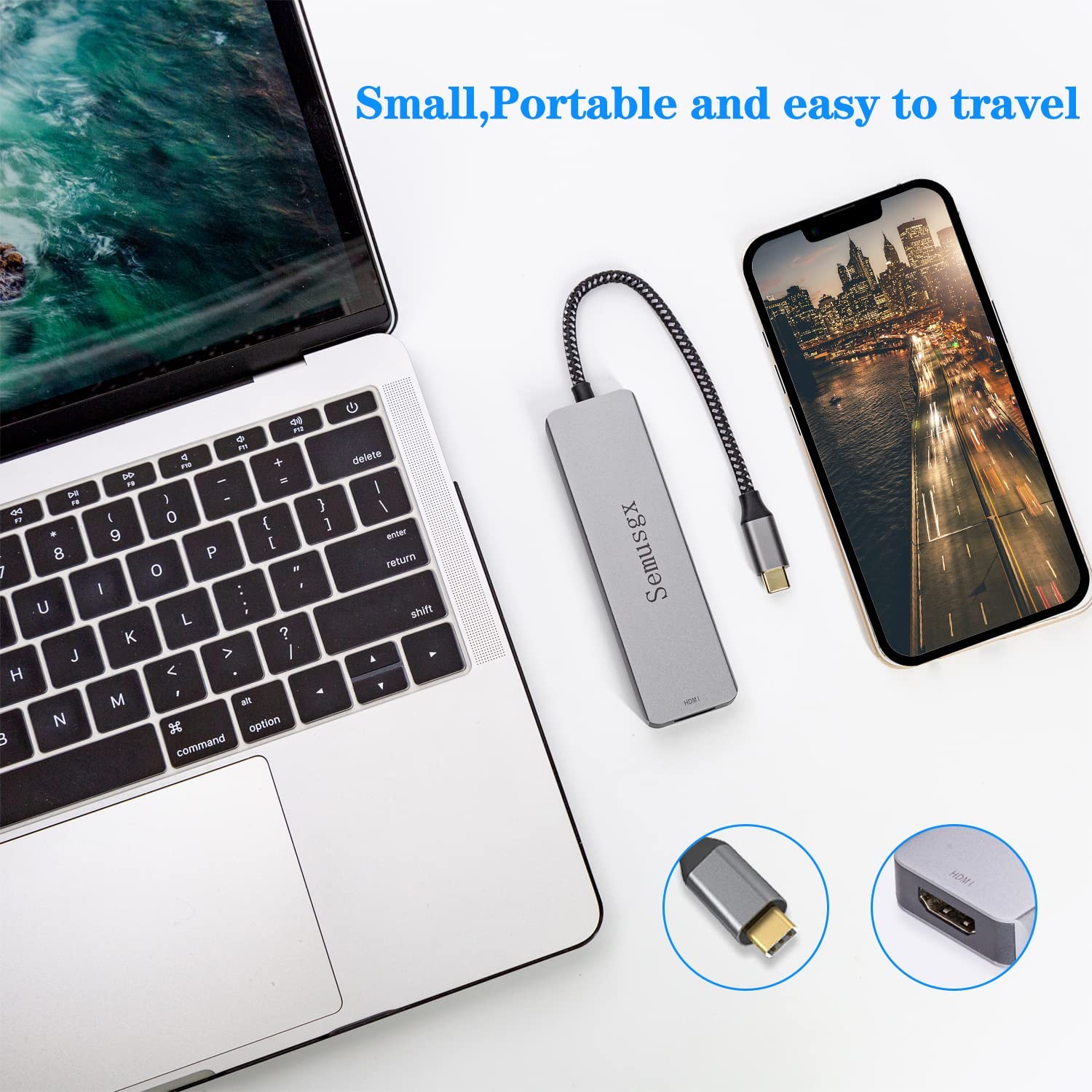 USB C Hub Multiport Adapter 5 in 1 with HDMI 4K typec 3.0 Ports and 100W Power Delivery Qianji HUB 5 in 1 for Laptop MacBook - 7
