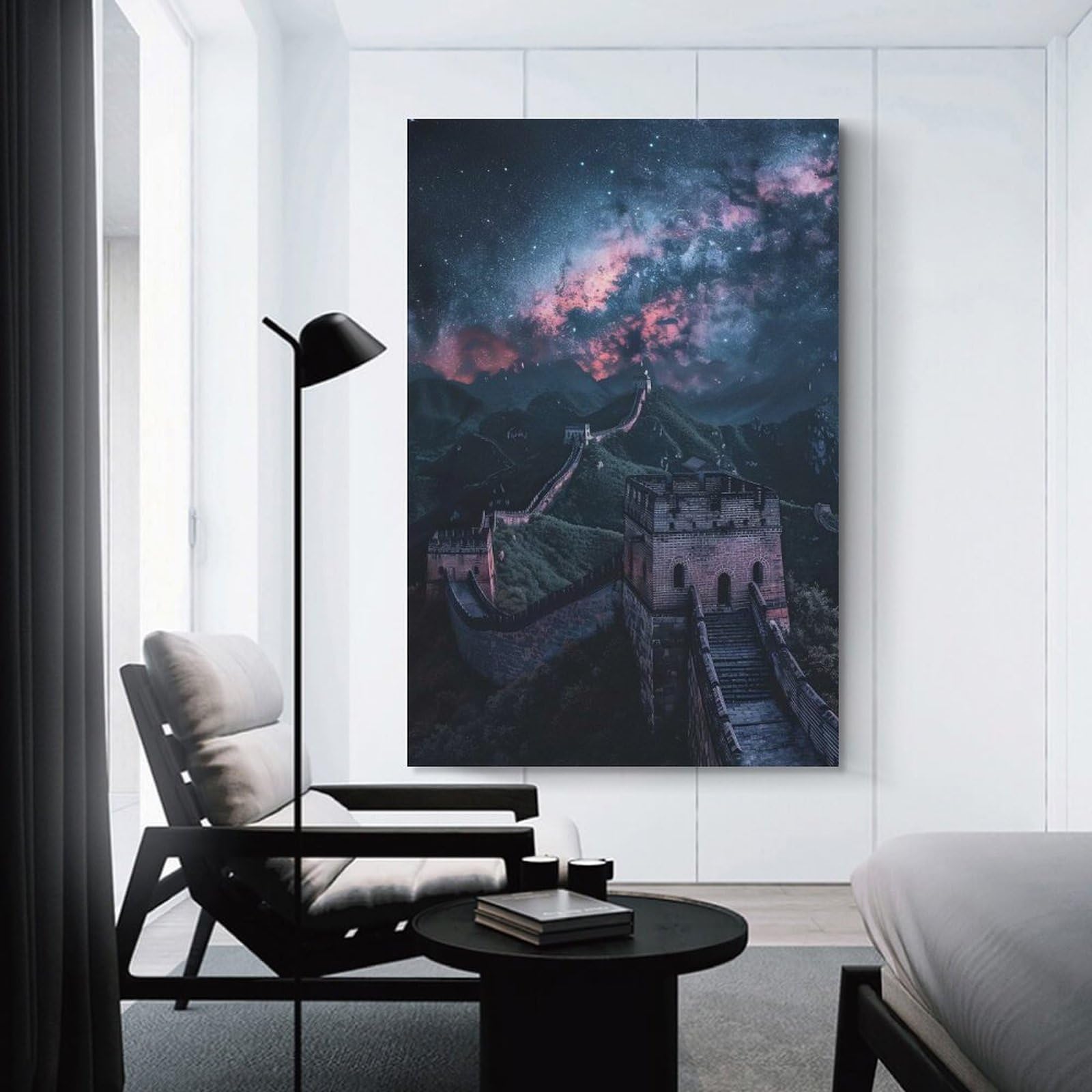 Junmoney Starry Great Wall of China Canvas Wall Art 24x36inch(60x90cm), for Work Areas, Reading Rooms Or Studios, A Smart Decor Choice for Study Walls