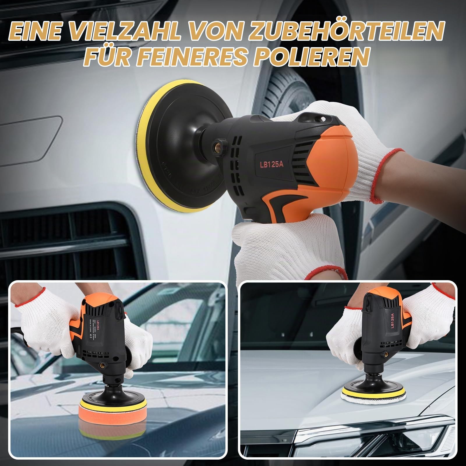 Weytoll Poliermaschine Set, 980W Poliermaschinen mit 14tlg Polierschwämme+11 Zubehörteile, 850-3200 U/min 6 Geschwindigkeiten Einstellbar Auto Poliermaschine, zum Wachsen und Polieren von Autos