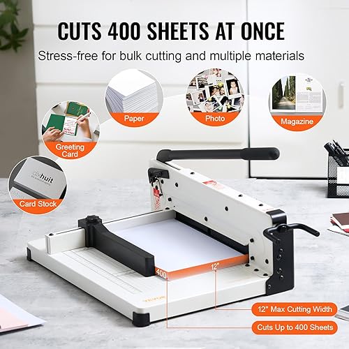 Miniatura 3 de VEVOR Cortador de papel resistente, cortador de papel de guillotina comercial industrial de 12 pulgadas para papel A4, capacidad de 400 hojas,