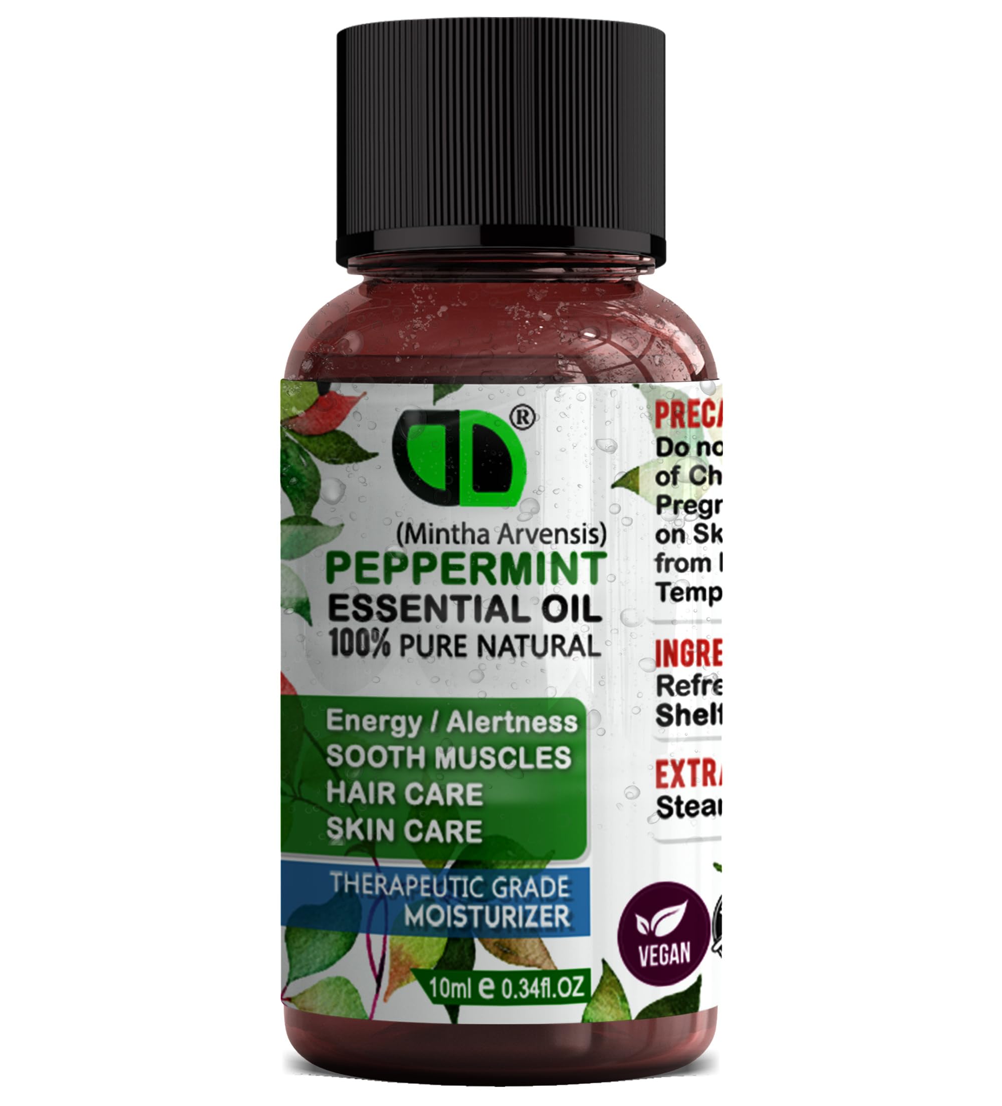 10ML | Peppermint Essential Oils, 100% Pure Natural Essential Oils, Spider Repellent, Energy Boost, Candle Making, Great for Skin, Perfect for Hair Care, Headache Relief - Vegan Friendly