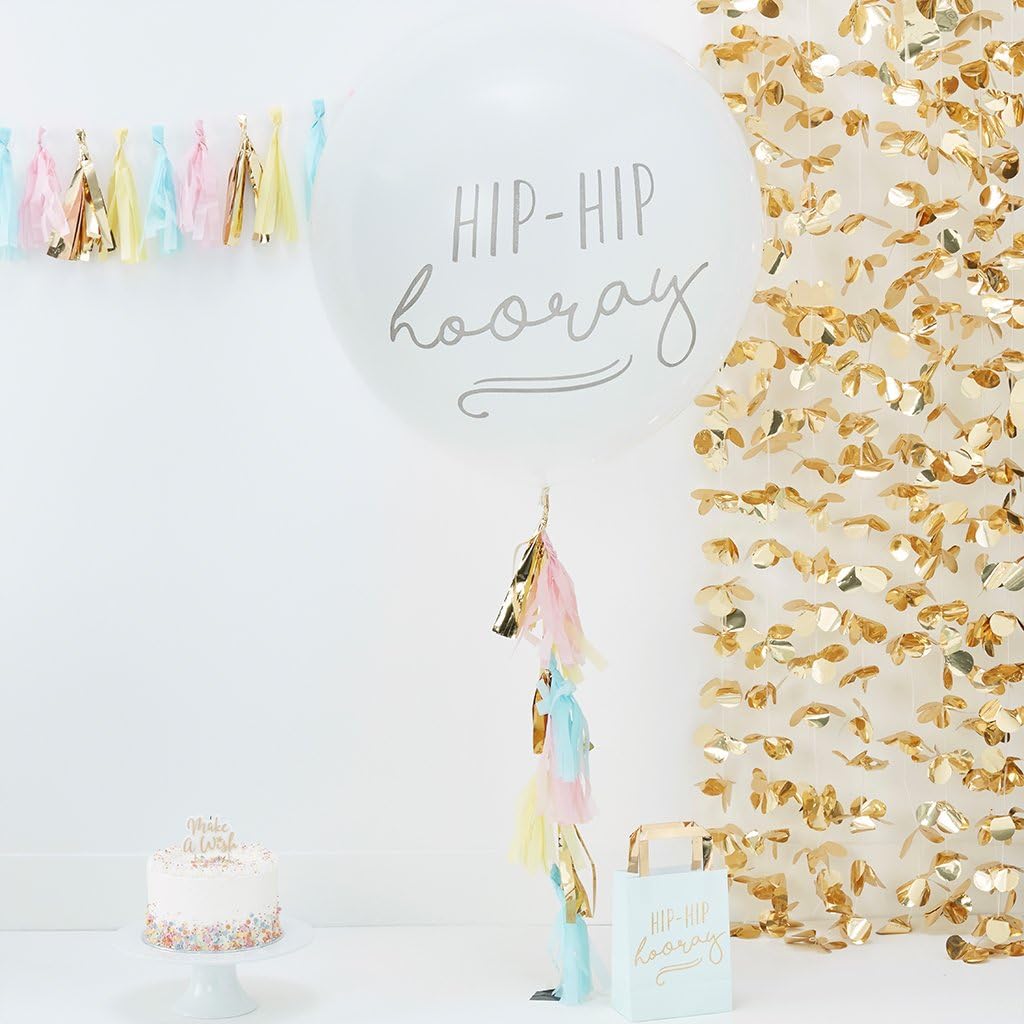 Ginger Ray Hip Hip Hooray Huge 36 Inch Party Balloon with Tassels - Pick and Mix, Multicolour, Large