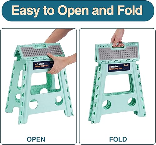 Miniatura 189 de Flottian Taburete plegable de 18 pulgadas para adultos y niños con capacidad para hasta 300 libras, taburetes plegables antideslizantes con asa,