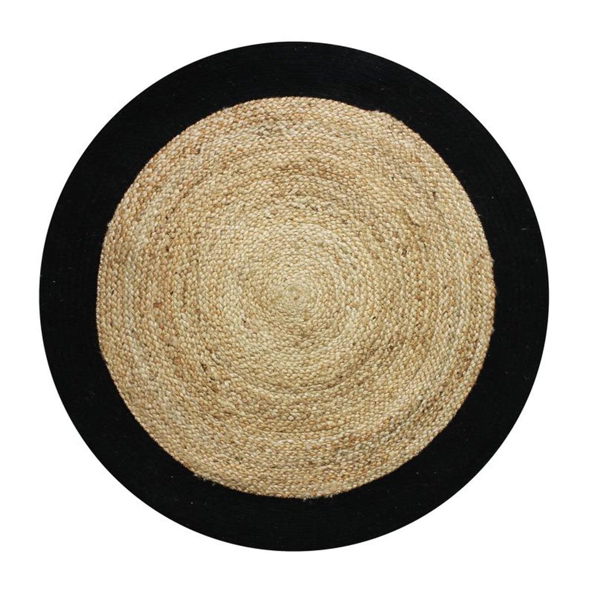 Thedecofactory Tapis Rond en Jute Coton Bande Noire diam.120