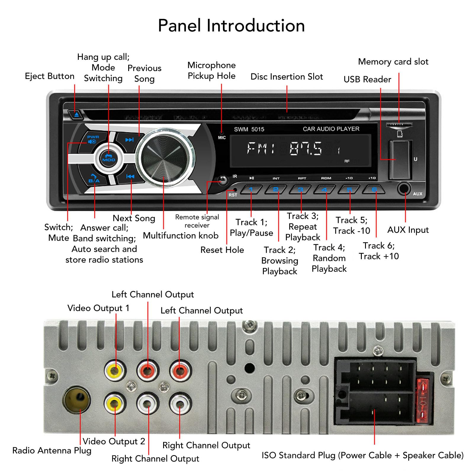 Bluetooth-CD-Autoradio mit USB-Anschluss, UKW-Radio, MP3-Player, Unterstützt CD-DVD-AUX-TF-Eingang, Single-Din-Autoradio, mit Fernbedienung