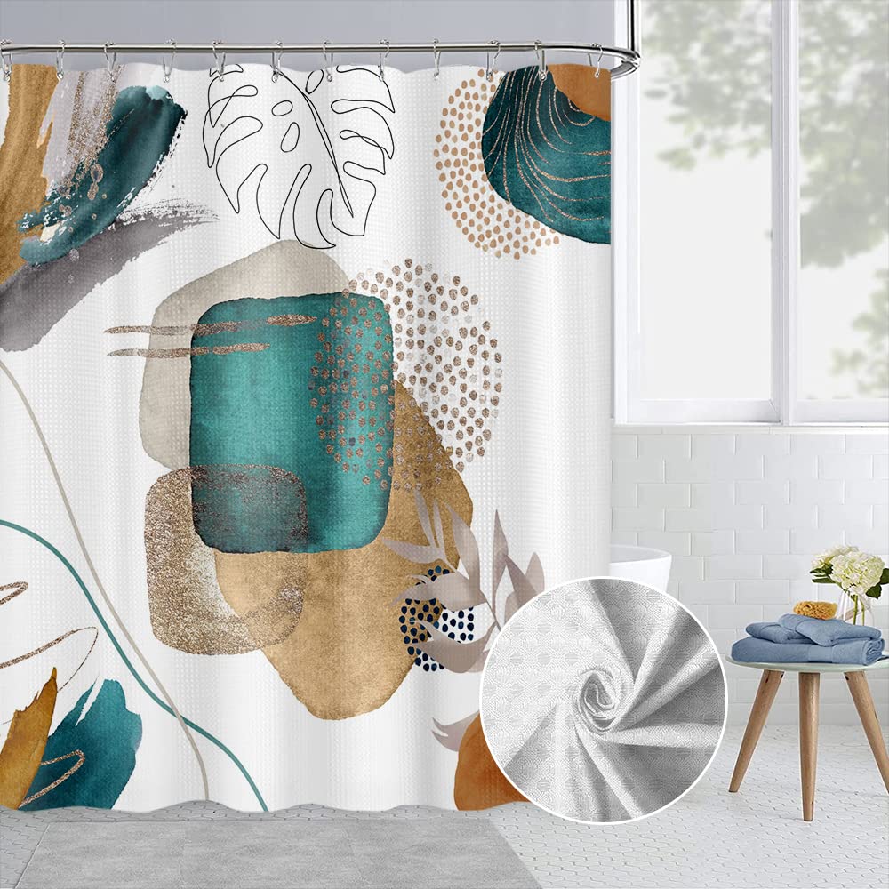 Yeele 71x71 Inch Boho Shower Curtain Mid Century Green Leaves Nature Plant Curtain for Showers Simple Contemporary Painting Botanical Shower Curtain