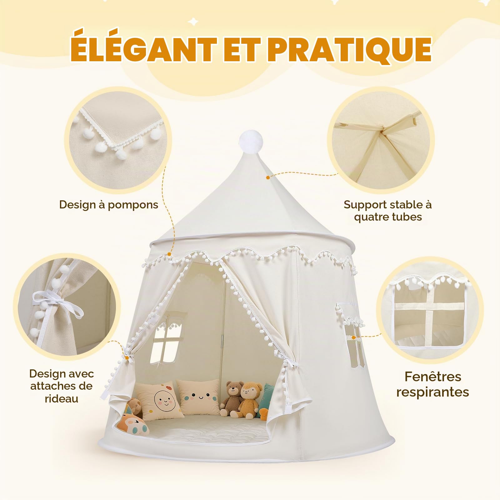 Tentes de Jardin,Tente de Jeu avec Tapis, spacieuse yourte de 120 cm de diamètre pour l'intérieur et l'extérieur, Facile à Monter et à Transporter grâce à Son Sac de Rangement