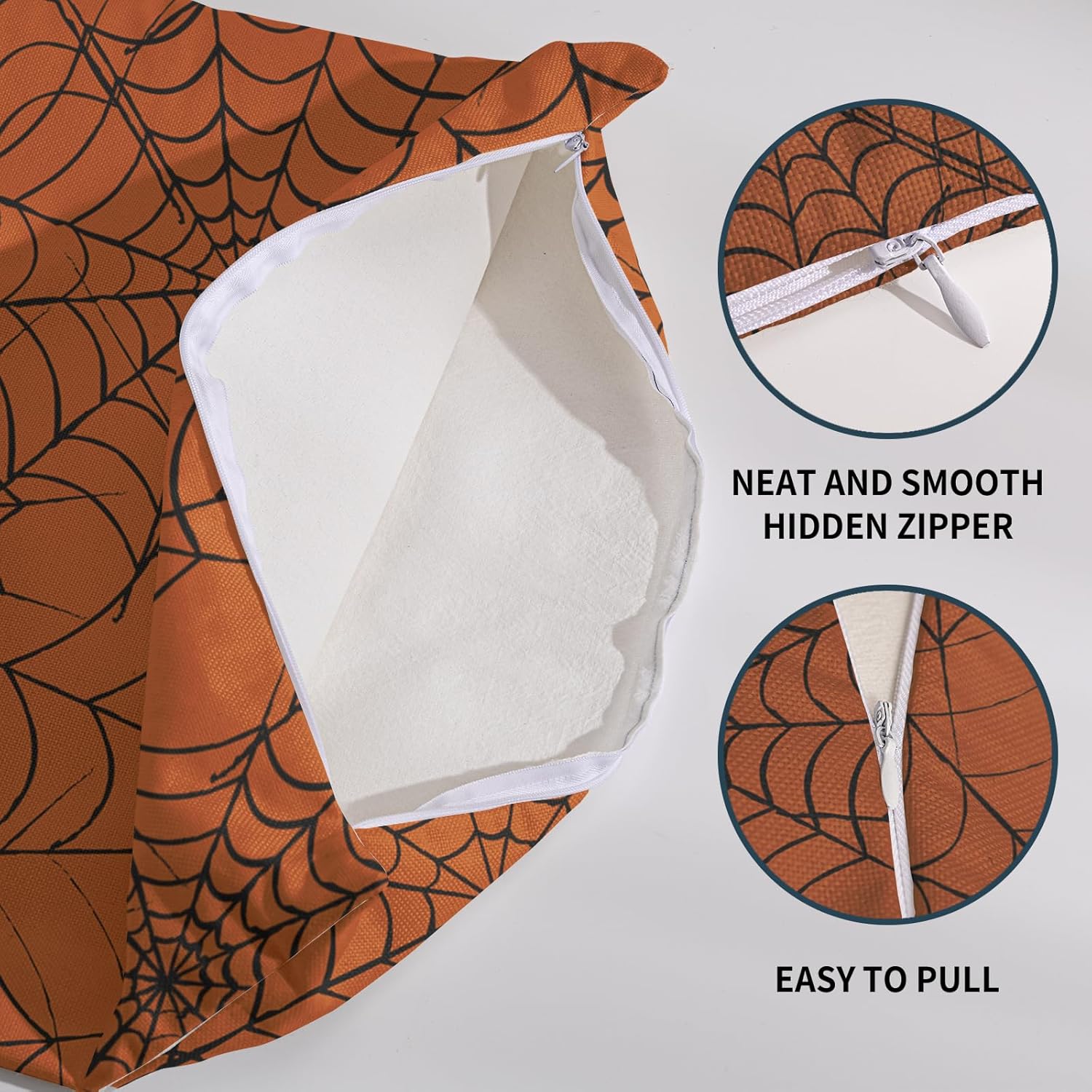Halloween Spiderweb Pillow Covers 24x24 Set of 2 Burnt Orange Black Web Outdoor Decorative Throw Pillows Halloween Scary Themed Farmhouse Pillowcases Linen Cushion Case Decor for Home Sofa Couch Bed