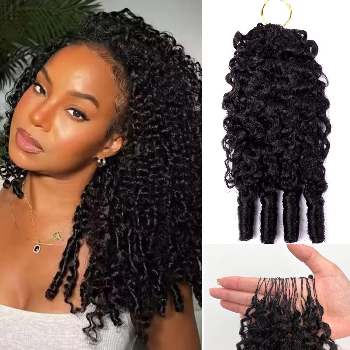 Burmese Curly Feather Crochet Human Hair Pre Looped 60 grams Human Crochet Hair Extensions Invisible Pre-Separated Knotless 100% Virgin Human Hair Crochet Bundles 50 Strands 16 Inch