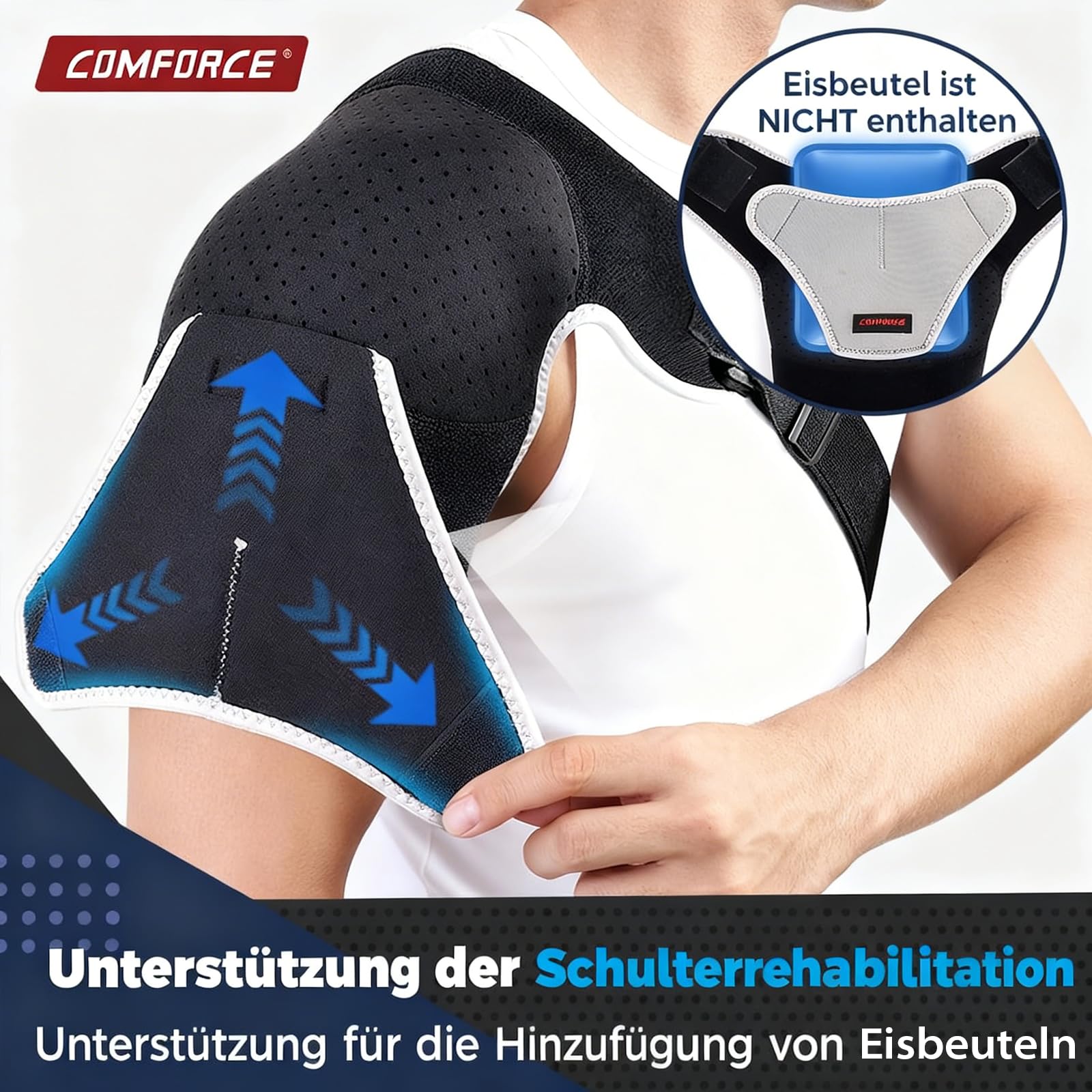 Schulterbandage Rechts & Links für Frauen & Männer, Schulterbandage am rahmen mit Compressionsunterklade für Schulterverletzungen, Sports, Schulterstütze bei Verrenkungen（30-44‘’）
