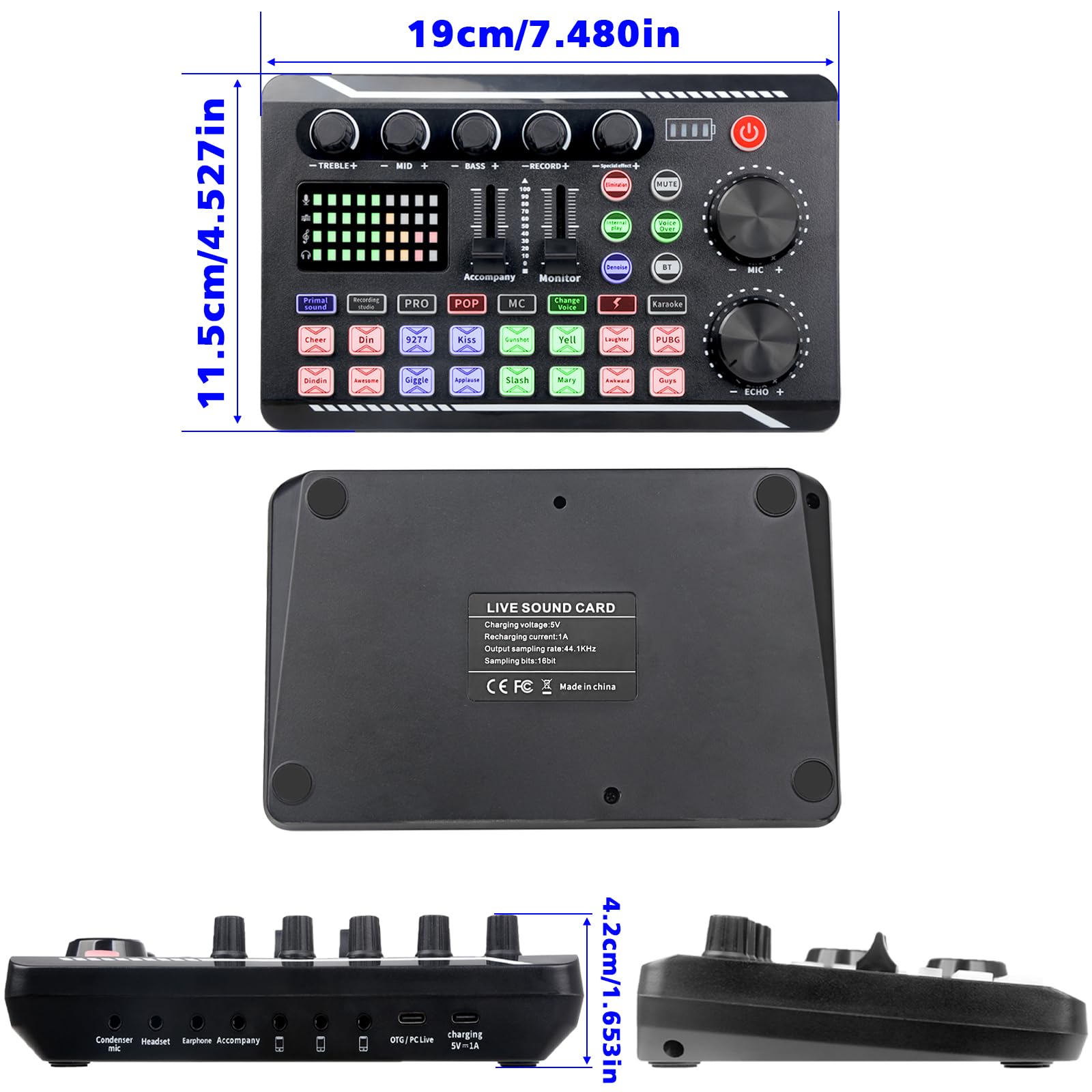Scheda Audio Professionale per Suono Dal Vivo, Mixer Audio e Interfaccia Audio con Effetti Mixer DJ, Cambia Voce - Attrezzatura da Studio per Streaming/Podcasting/Gaming