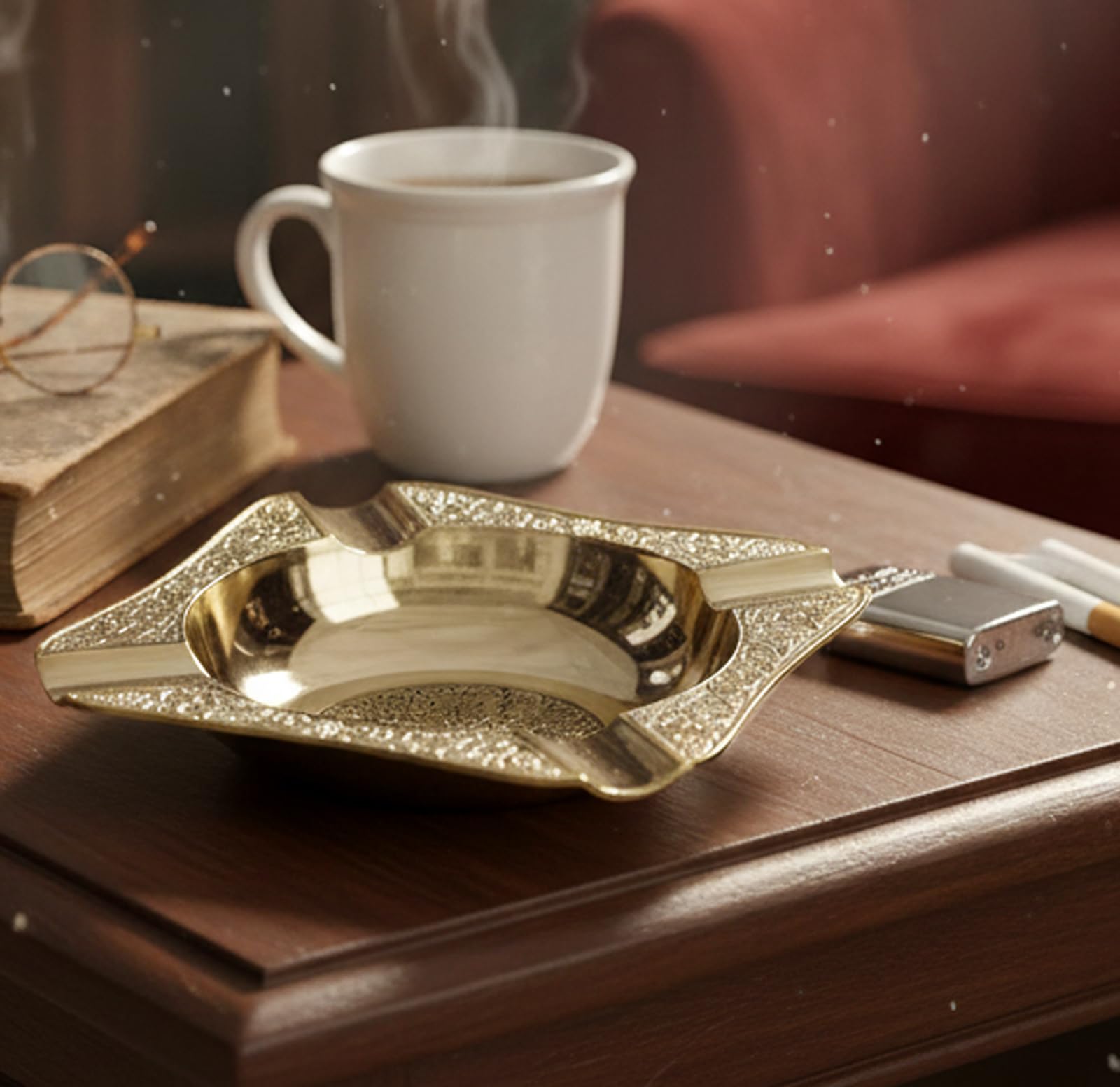 Cendrier en laiton lourd anti-basculement, décoration vintage robuste pour table