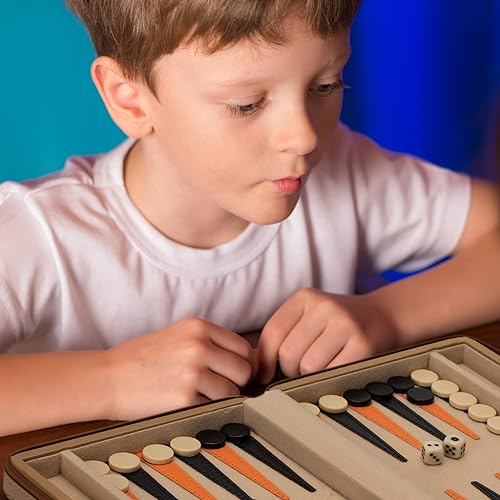 Miniatura 6 de Yellow Mountain Imports Bozcaada - Juego de mini-juego de backgammon de cuero sintético magnético de viaje, con damas magnéticas, tablero de 9