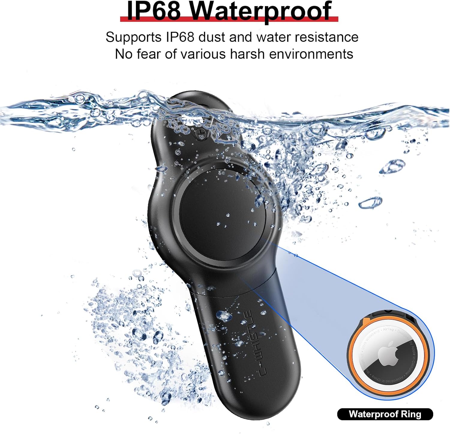 Waterproof Apple AirTag Holder With Emergency Whistle, Airtag Keychain Holder for Kids, Airtag Case for Outdoor Survival