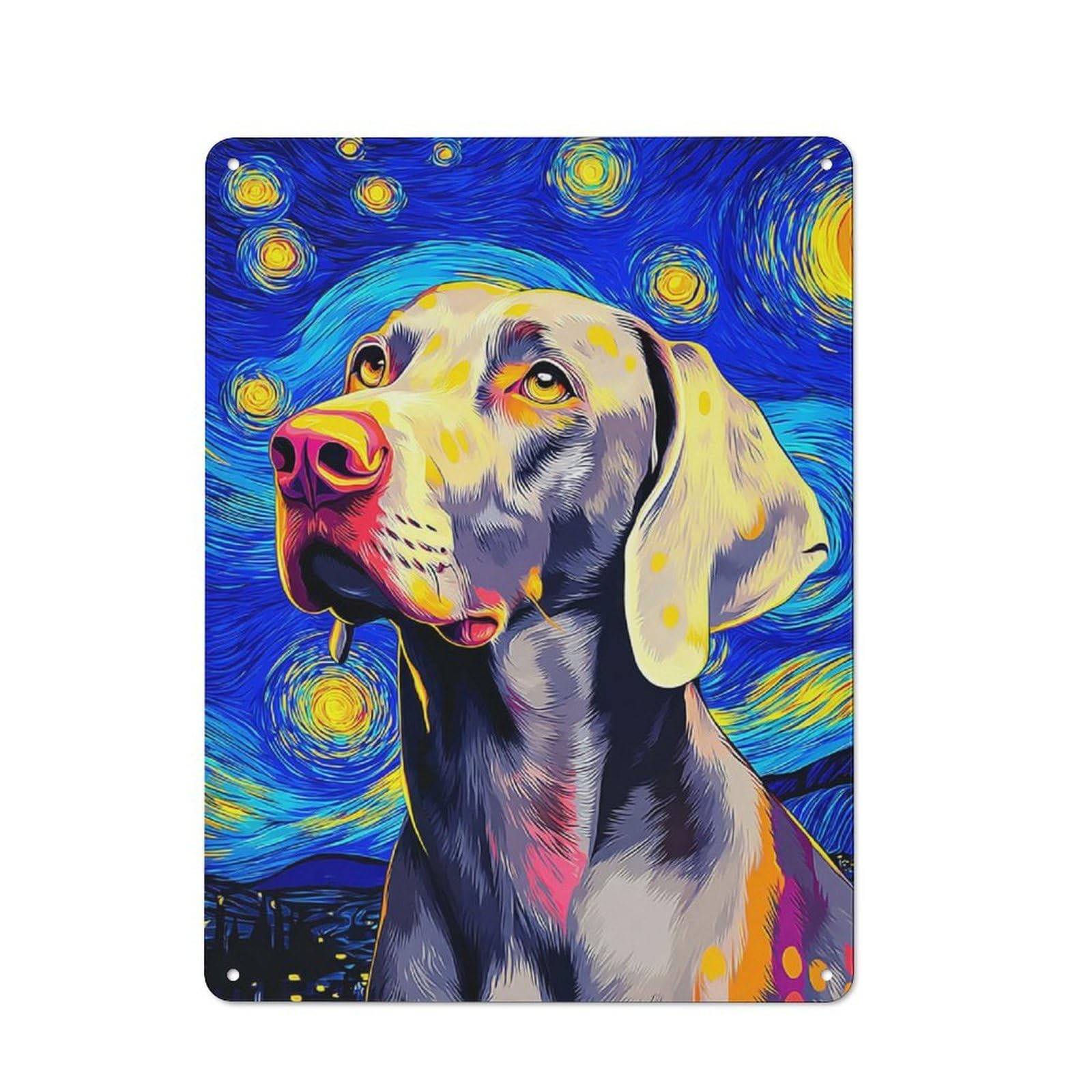 Junmoney Starry Night Dog Portrait -10 Shop Front Style Decorative Metal Plaque 40X30cm, Shop Wall Decor For Cafe, Bistro, Bakery Or Restaurant