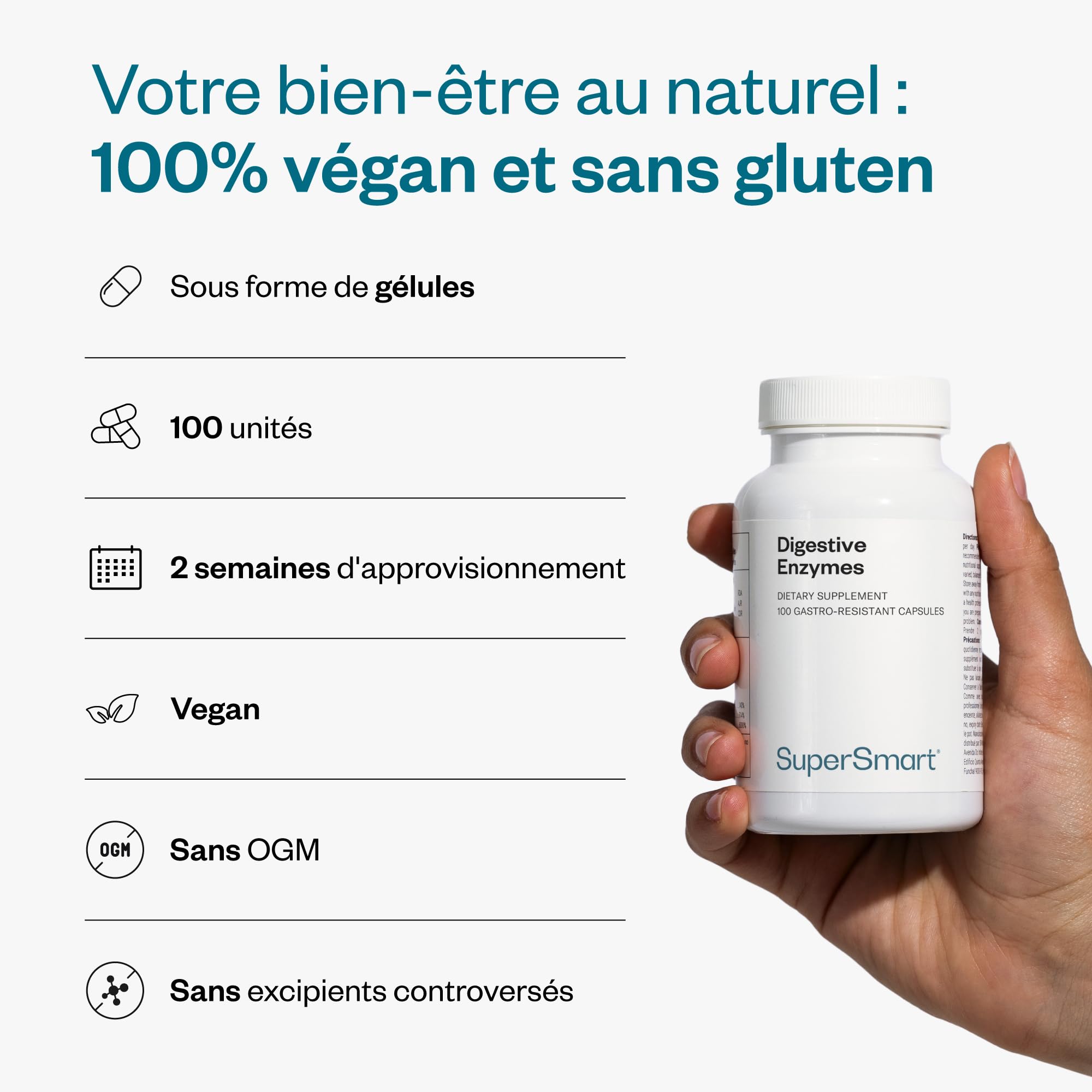 Enzymes Digestives & Fenugrec 15 enzymes digestives Idéal ballonnements flatulences Digestion lactose Vegan 100 DrCaps™ Supersmart