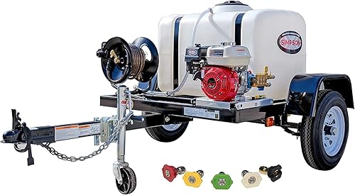 SIMPSON Cleaning Trailer-Mounted 3200 PSI Gas Pressure Washer, 2.8 GPM Gas Power Washer, Honda Engine, Cold Water, 100-Gallon Water Tank, 100-ft.