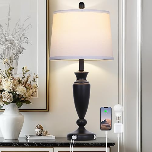 Miniatura 11 de Juego de 2 lámparas de mesa de metal, control táctil de 3 vías plateadas, con puertos USB A+C, modernas lámparas de mesita de noche de níquel